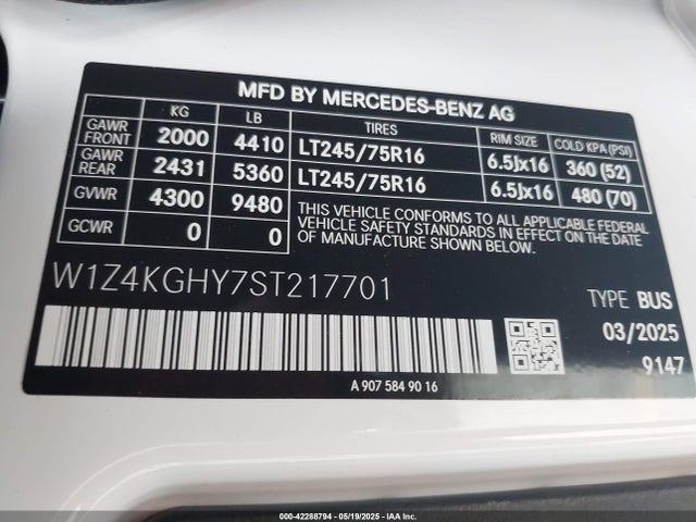 W1Z4KGHY7ST217701 Mercedes-Benz Sprinter 2500 High Roof 4-cyl Diesel