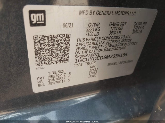 1GCUYDED6MZ355155 Chevrolet Silverado 1500 4wd  Short Bed Lt