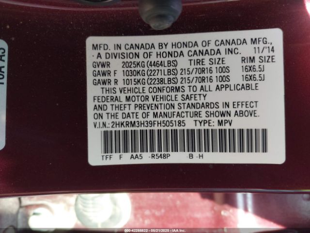 2HKRM3H39FH505185 Honda CR-V LX