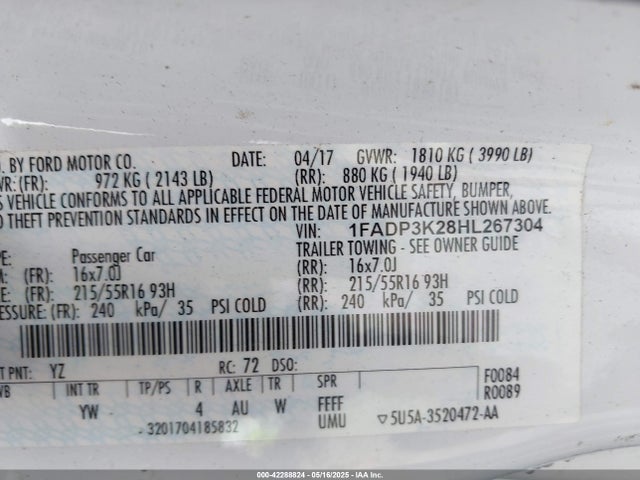 1FADP3K28HL267304 Ford FOCUS SE