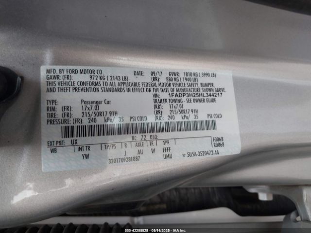 1FADP3H25HL344217 Ford FOCUS SEL