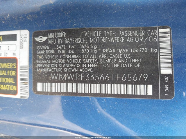 2006 MINI COOPER WMWRF33566TF65679 Photo 8