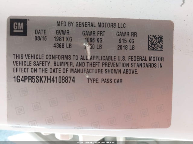 1G4PR5SK7H4108874 Buick lea - sidi: spark ignited direct injection, e85 max, alum