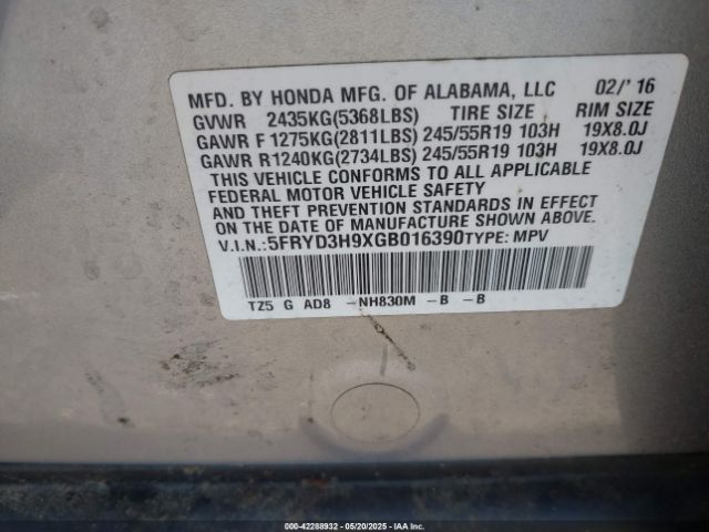 2016 ACURA MDX 5FRYD3H9XGB016390 Photo 8