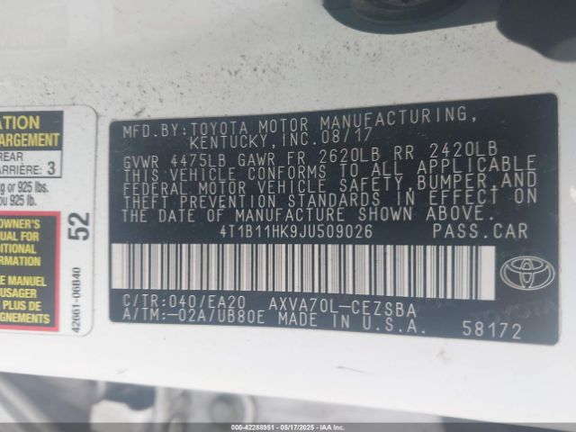 4T1B11HK9JU509026 Toyota a25a-fks