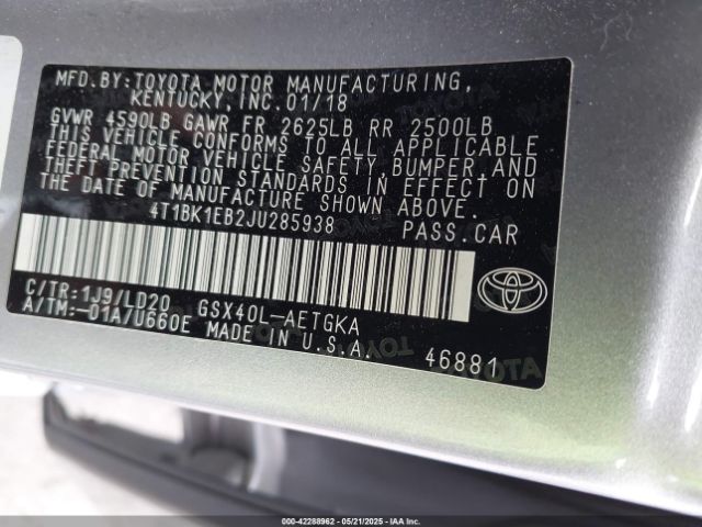 4T1BK1EB2JU285938 Toyota AVALON XLE