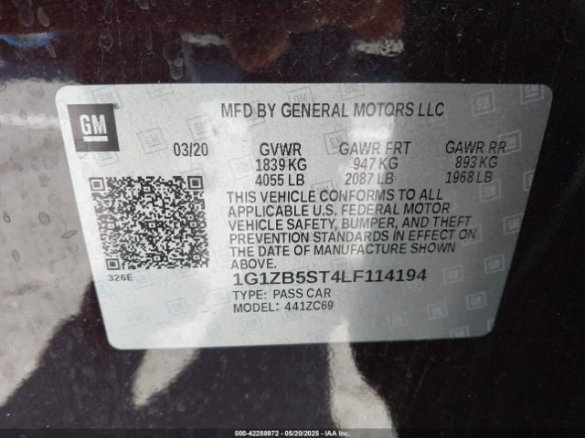 1G1ZB5ST4LF114194 Chevrolet Malibu Fwd Ls