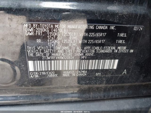 2T3W1RFV4RW320834 Toyota Rav4 Xle