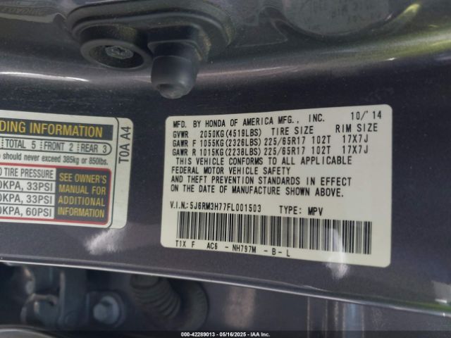 2015 HONDA CR-V 5J6RM3H77FL001503 Photo 8