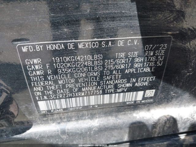 3CZRZ2H3XRM717758 Honda Hr-v Awd Lx