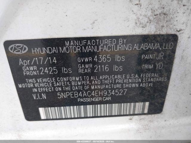 5NPEB4AC4EH934527 Hyundai SONATA GLS