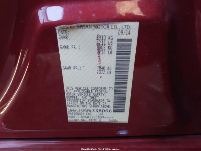 1N4AL3AP5FN338066 Nissan Altima 2.5 S