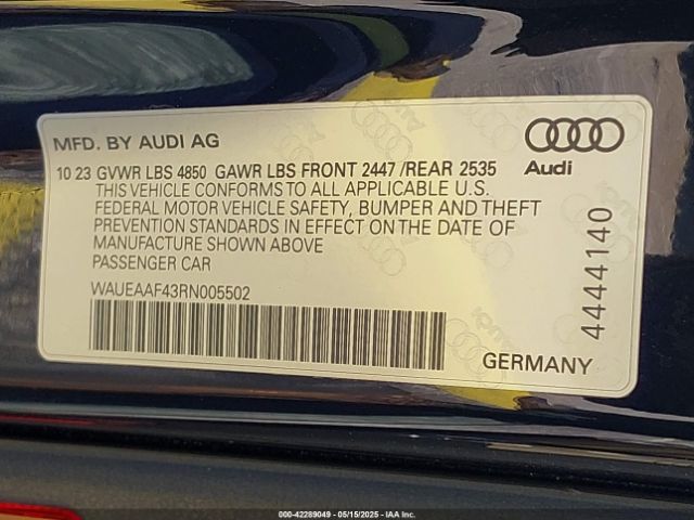 WAUEAAF43RN005502 Audi A4 Premium Plus 45 Tfsi S Line Quattro S Tronic