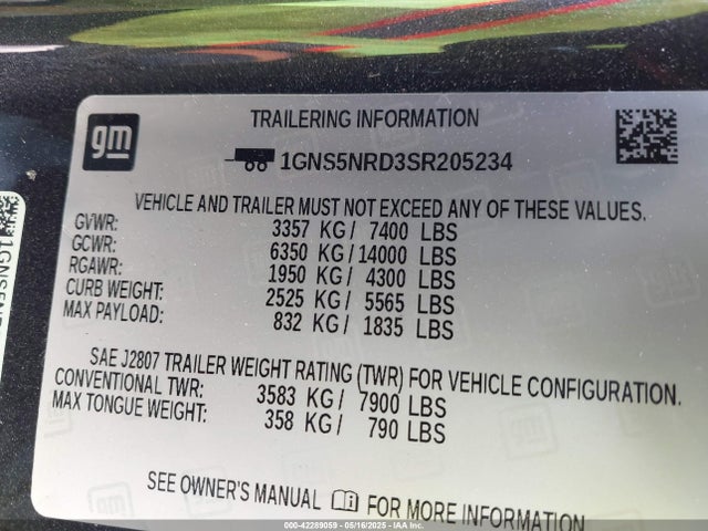 Chevrolet Tahoe 2wd Lt 2025 1GNS5NRD3SR205234 Image 9