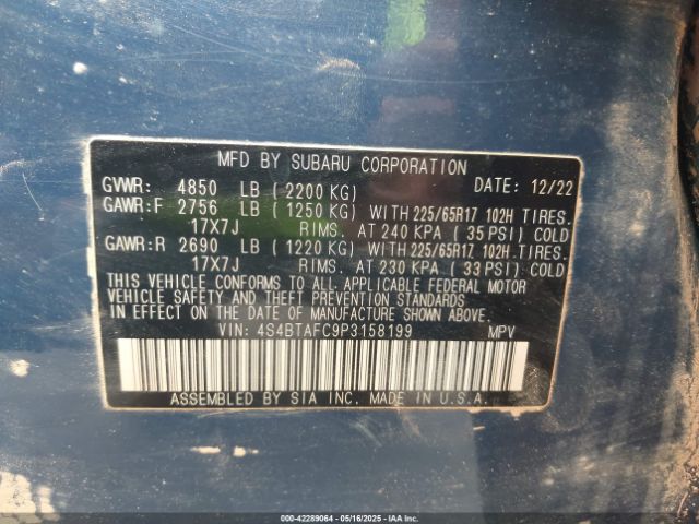 4S4BTAFC9P3158199 Subaru Outback Premium