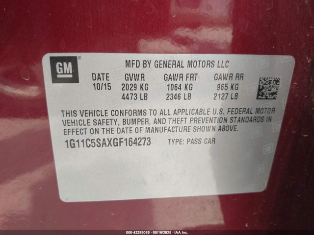 1G11C5SAXGF164273 Chevrolet Malibu Limited Lt