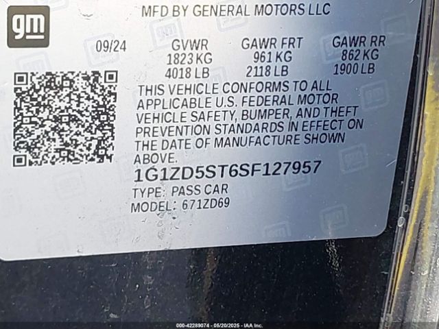 1G1ZD5ST6SF127957 Chevrolet Malibu Fwd 1lt