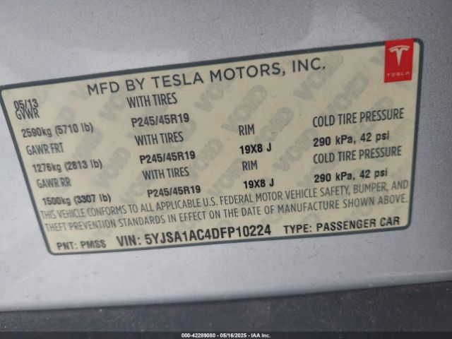 2013 TESLA MODEL S 5YJSA1AC4DFP10224 Photo 8
