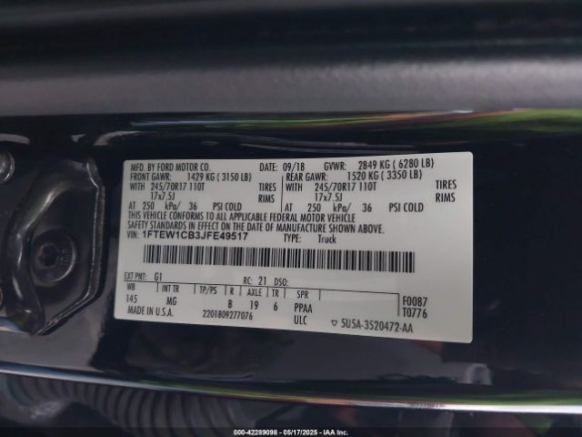 1FTEW1CB3JFE49517 Ford F-150 Xlt