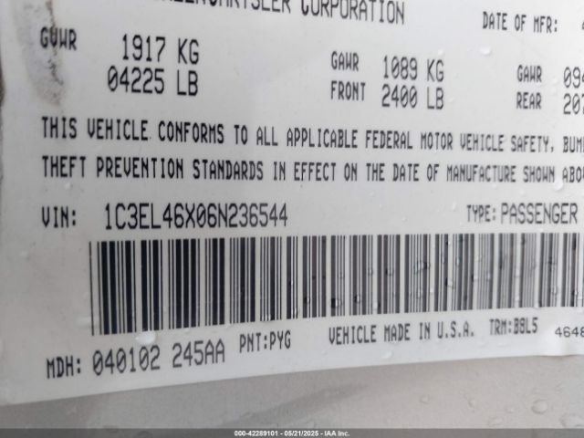 2006 CHRYSLER SEBRING 1C3EL46X06N236544 Photo 8