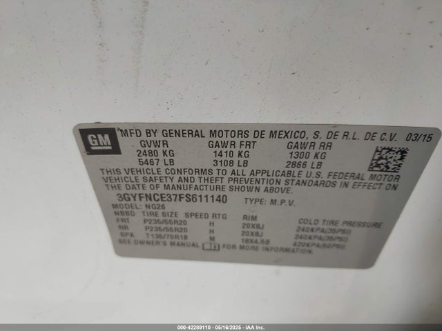 2015 CADILLAC SRX 3GYFNCE37FS611140 Photo 8