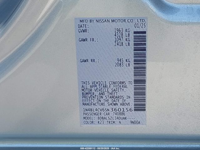1N4BL4CV6SN360156 Nissan Altima Sr Fwd