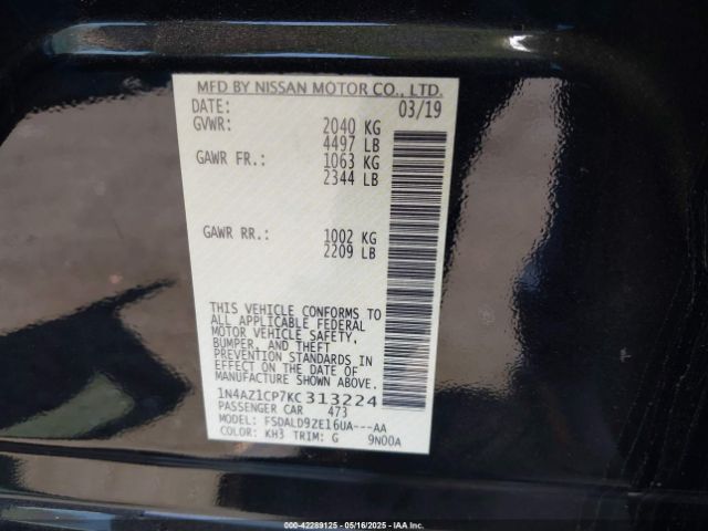 1N4AZ1CP7KC313224 Nissan 2019