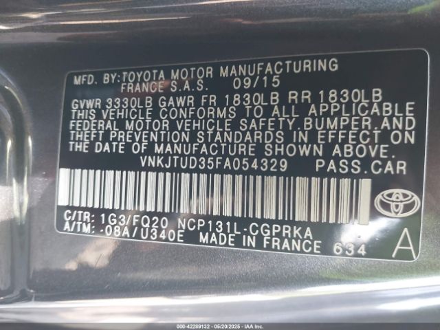 VNKJTUD35FA054329 Toyota YARIS L