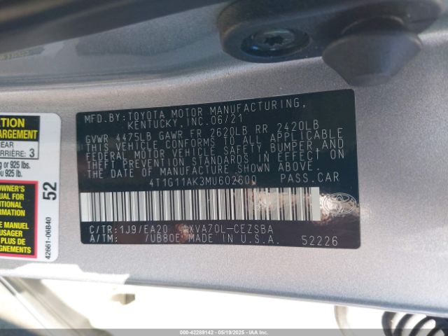 4T1G11AK3MU602600 Toyota CAMRY SE