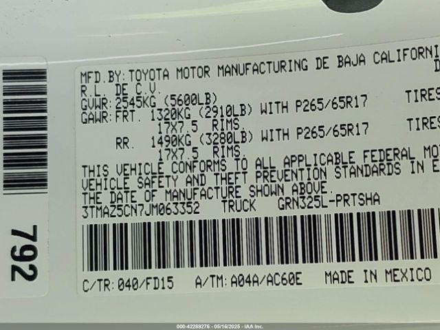 3TMAZ5CN7JM063352 Toyota Tacoma Trd Sport