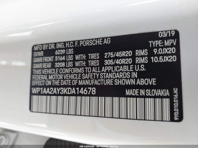 2019 PORSCHE CAYENNE WP1AA2AY3KDA14678 Photo 8