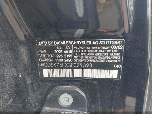 2003 MERCEDES-BENZ SL 500 WDBSK75FX3F029398 Photo 8