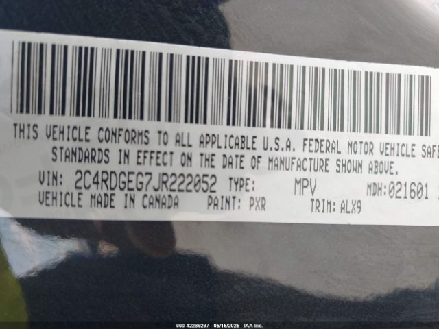 2C4RDGEG7JR222052 Dodge Grand Caravan Gt