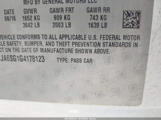 1G1JA6SG1G4178123 Chevrolet Sonic Ls Auto