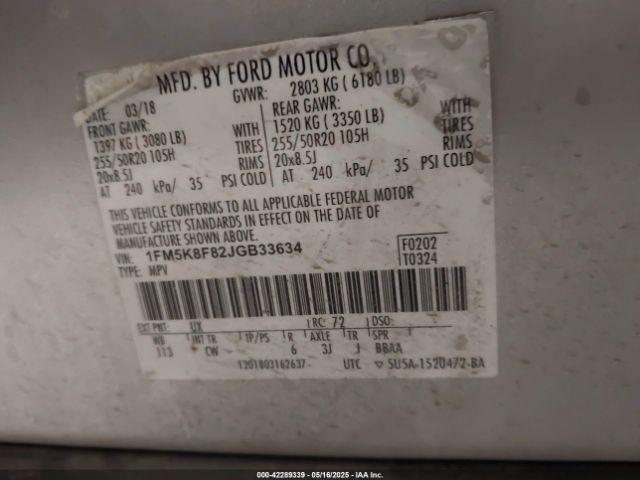 1FM5K8F82JGB33634 Ford Explorer Limited