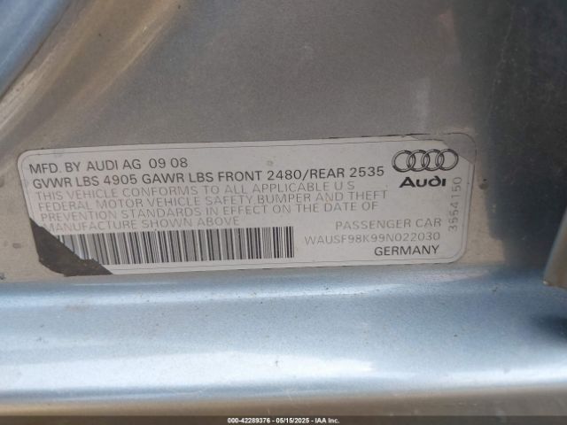2009 AUDI A4 WAUSF98K99N022030 Photo 8