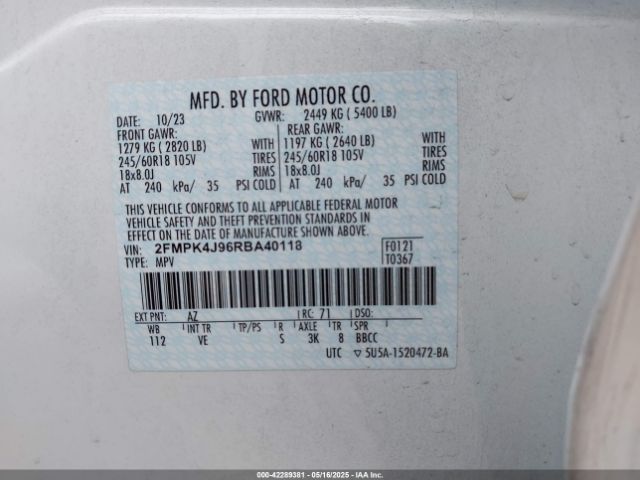 2FMPK4J96RBA40118 Ford EDGE SEL