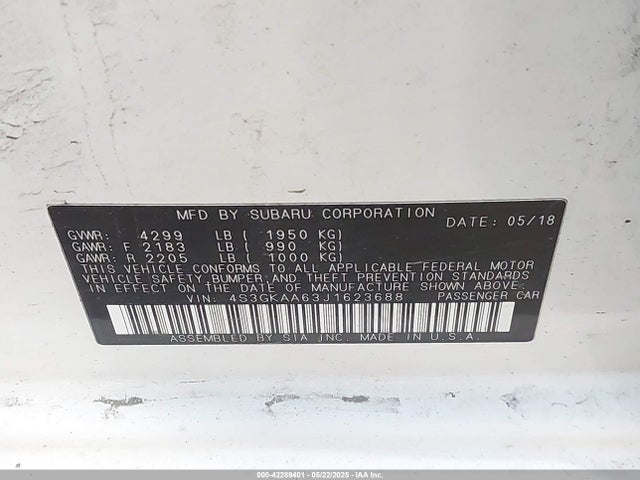 4S3GKAA63J1623688 Subaru 2018