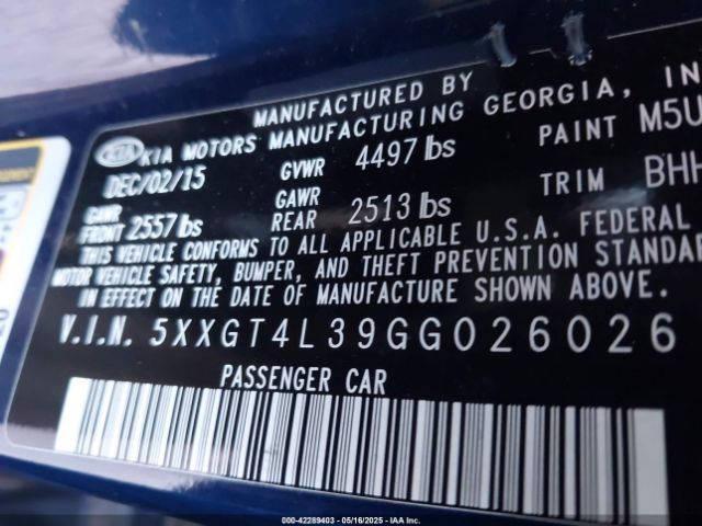 5XXGT4L39GG026026 KIA Optima Lx