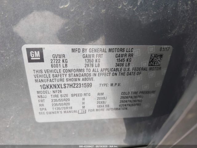 1GKKNXLS7HZ231599 GMC Acadia Denali