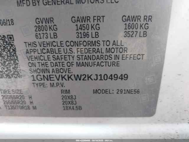 1GNEVKKW2KJ104949 Chevrolet Traverse Premier