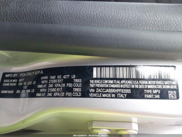 ZACCJABB6HPF83565 Jeep Renegade Latitude Fwd