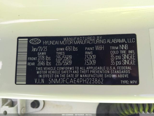 5NMJFCAE4PH223862 Hyundai gdi theta iii