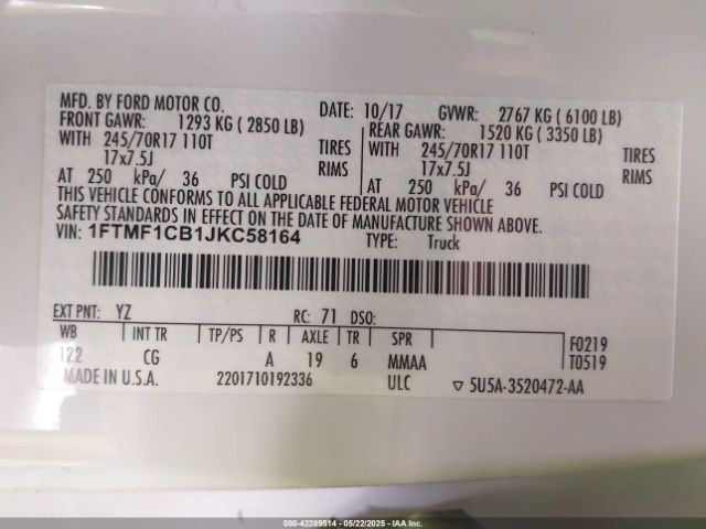 2018 FORD F-150 1FTMF1CB1JKC58164 Photo 8
