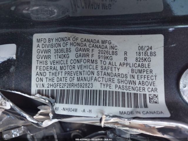 2024 HONDA CIVIC 2HGFE2F26RH592823 Photo 8