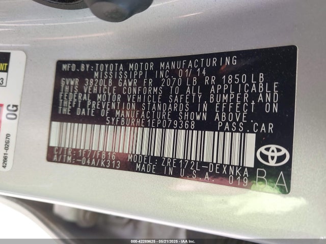 2014 Toyota Corolla Le მანქანა იყიდება აუქციონზე, vin: 5YFBURHE1EP079368, აუქციონის ნომერი: 42289625