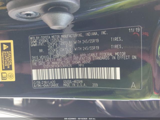 5TDYZRFH3KS366626 Toyota Highlander Limited