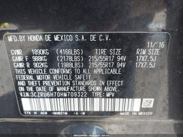 3CZRU6H70HM709322 Honda Hr-v Ex-l