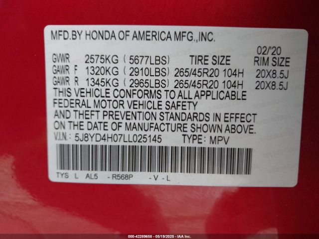 2020 ACURA MDX 5J8YD4H07LL025145 Photo 8