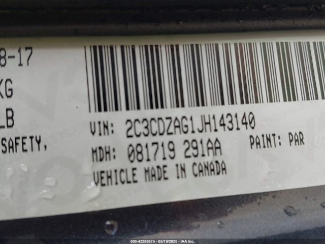 2C3CDZAG1JH143140 Dodge Challenger Sxt Plus